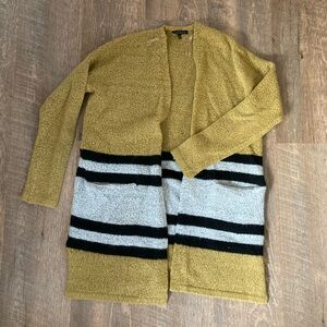 Staccato | Textured Yellow Grey & Black Color Block Long Sleeve Open Cardigan